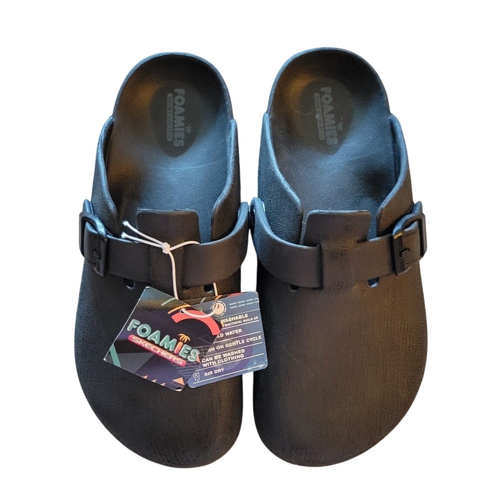Skechers Foamies Mens Black Clog Sandals Slip On Buckle Shoes 243070 Size 10 NEW - Picture 2 of 6